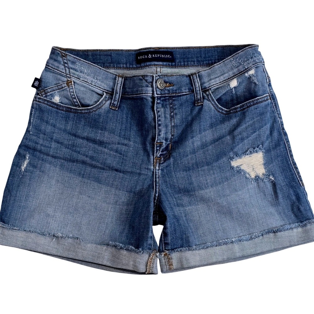 Rock Republic Womens Size 10 Denim Shorts Distressed Star Detail Cuffed